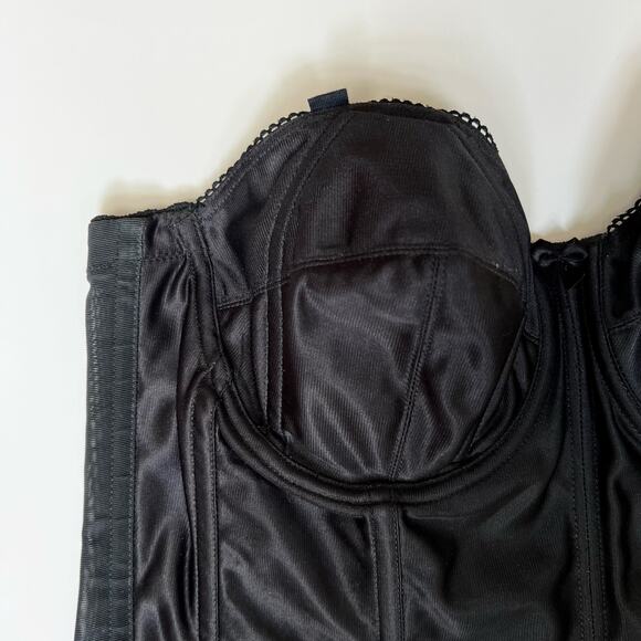 Vintage 80s Black Satin Boned Corset Bra – Goddess Strapless Bustier 40B - Picture 2 of 9